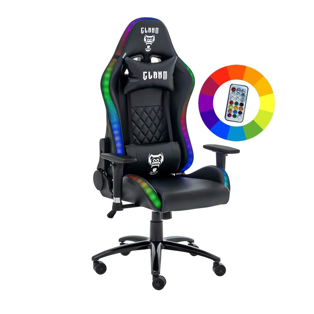 Cadeira Gamer CLANM King CK047 LED RGB com Controle Estrutura Reforçada Reclinável 5 Rodízios até 120kg