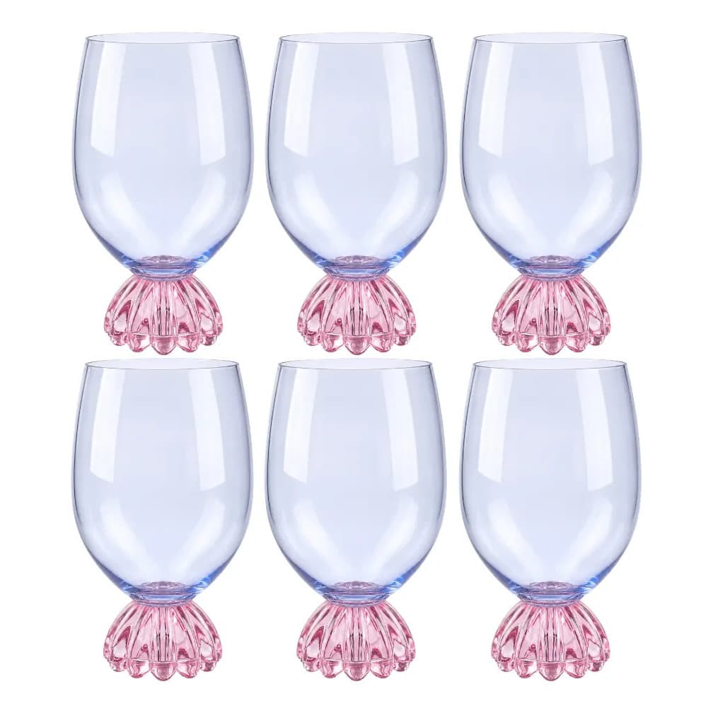 Conjunto 6 Copos Vidro Taças Marejo Azul E Rosa 520ml Tuut
