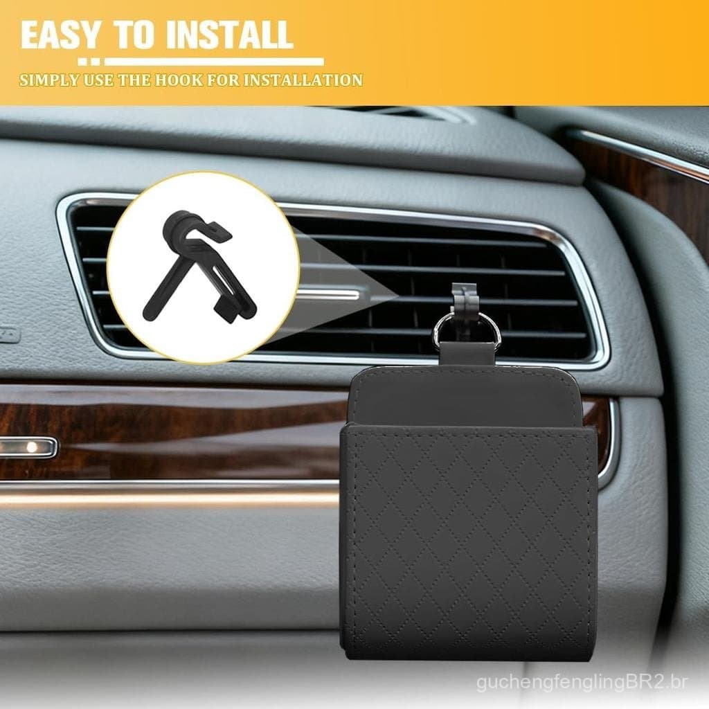 Bolsa de Armazenamento para Saída de Ar do Carro, Organizador Suspenso de Couro para Painel de Veículo com Gancho para C