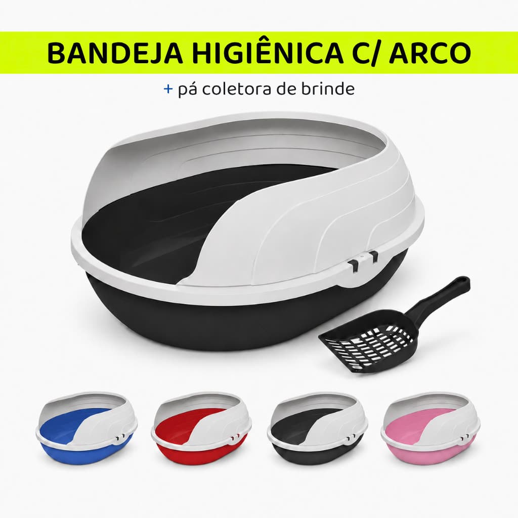 Caixa de Areia Banheira Bandeja Higiênica para Gatos com Arco Borda Removível + Pá Peneira de Brinde