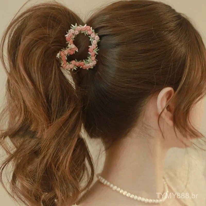 Presilha de cabelo pequena de renda floral vazada - Acessório de cabelo elegante - Presilha de cabelo estilo tubarão - P