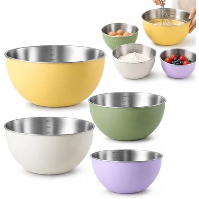 Conjunto De 4 Tigelas De Mistura , Tigela De Metal Em Aço Inoxidável , 0.6/1/2/3 Qt | Sortido Amarelo Branco Roxo Verde