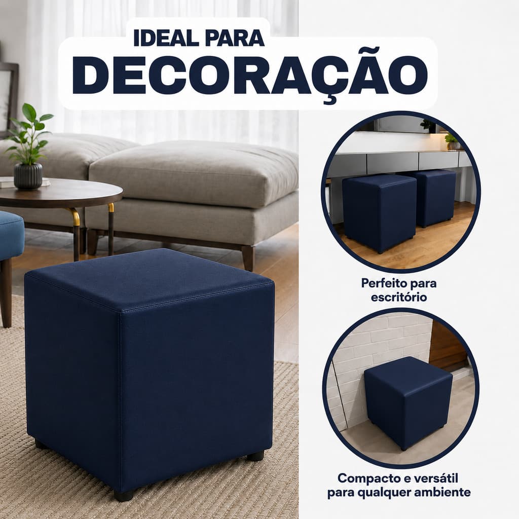 Puff fofo todo revestido multiuso azul em corino