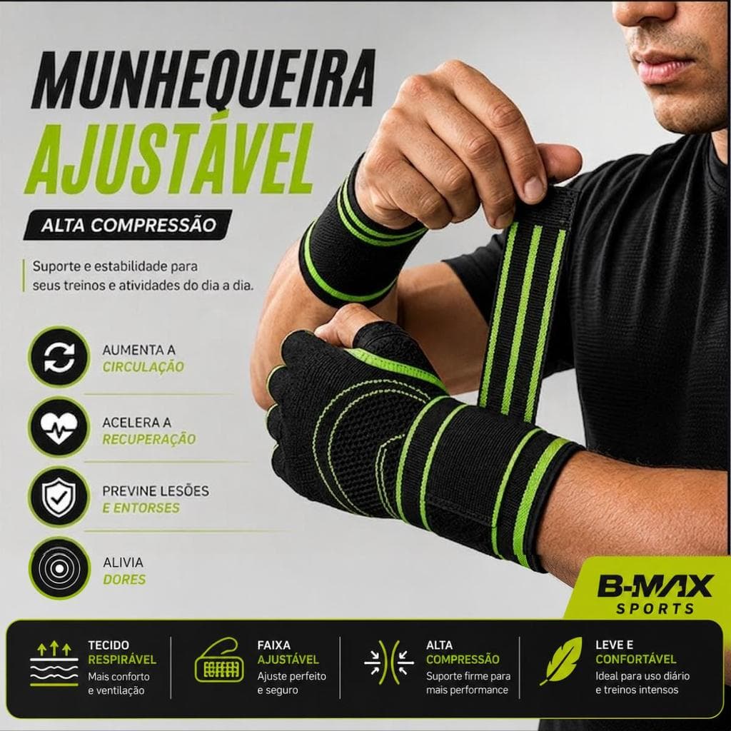 Munhequeira Ajustável Suporte para Punho Tensor Elástico Alívio Dor Tendinite Academia Musculação Digitação Unissex
