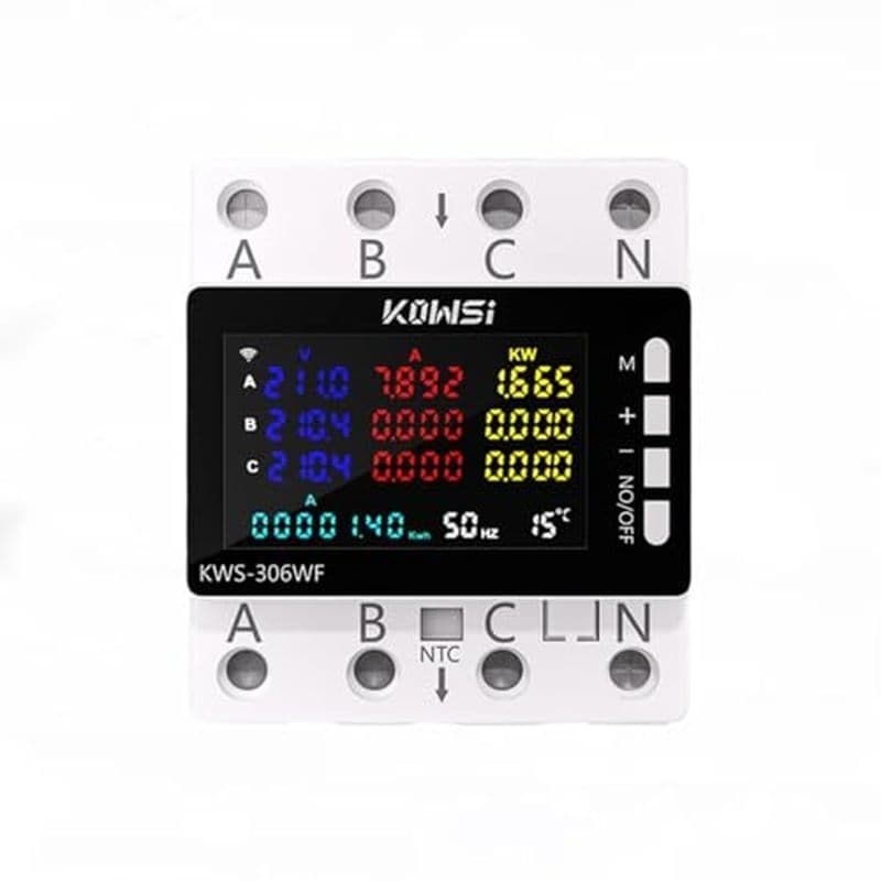 KWS-306WF Medidor De Energia Trilho DIN 3 Fase 4 Fio Tensão AC 85-290V Voltímetro Amps Watt Kwh Com Tela Colorida