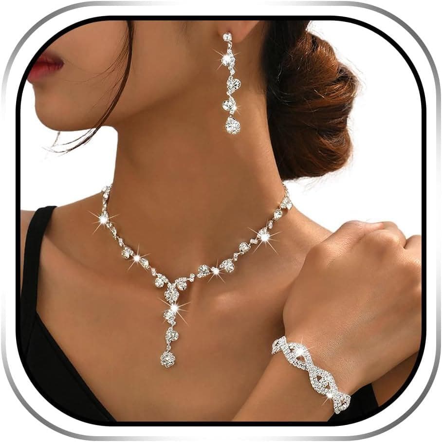 Brincos de Strass Sixexey, Pulseira Brilhante, Brincos para Festa e Baile, Joias para Mulheres