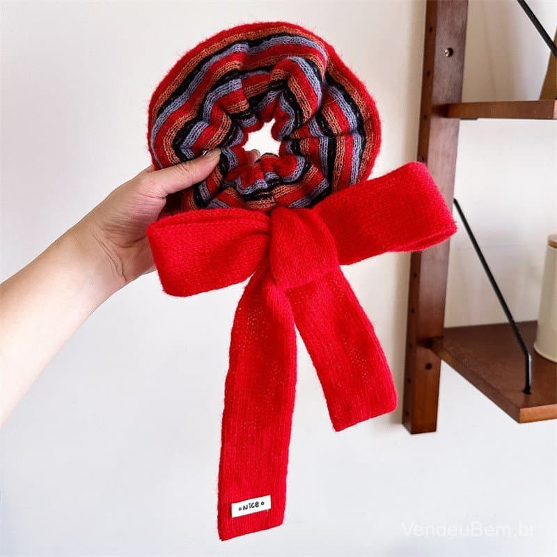 Elástico de cabelo vermelho grande e de alta qualidade com laço, faixa de cabelo de malha premium, acessório de cabelo c
