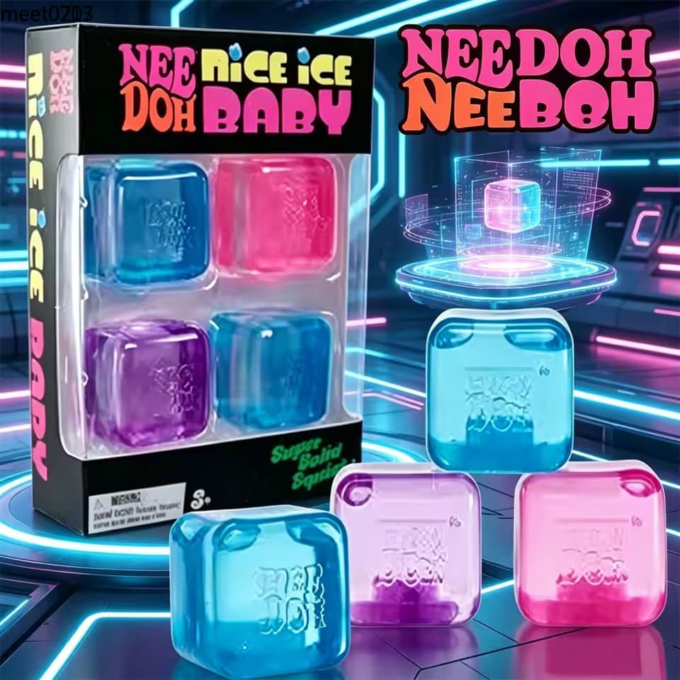 4 Unidades Mini NeeDoh Swirl Nice Cube Gumdrop Fidget Toy Com Brinquedo Macio Super Sólido