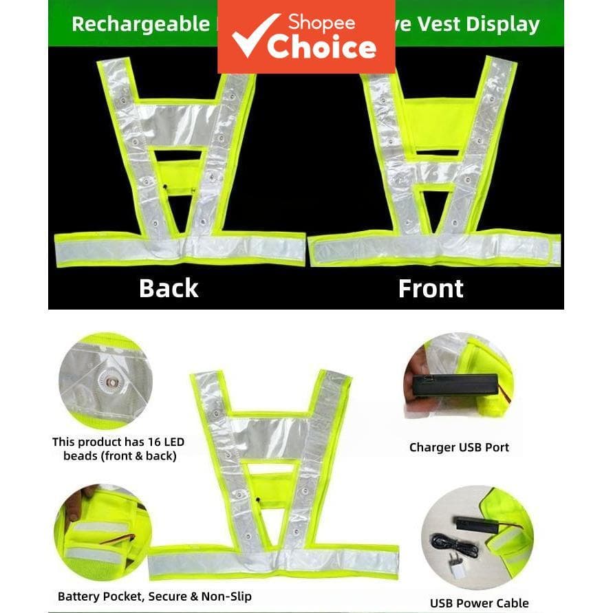 Colete Refletivo LED Recarregável - Jaqueta de Segurança em Forma de V para Ciclismo e Corrida