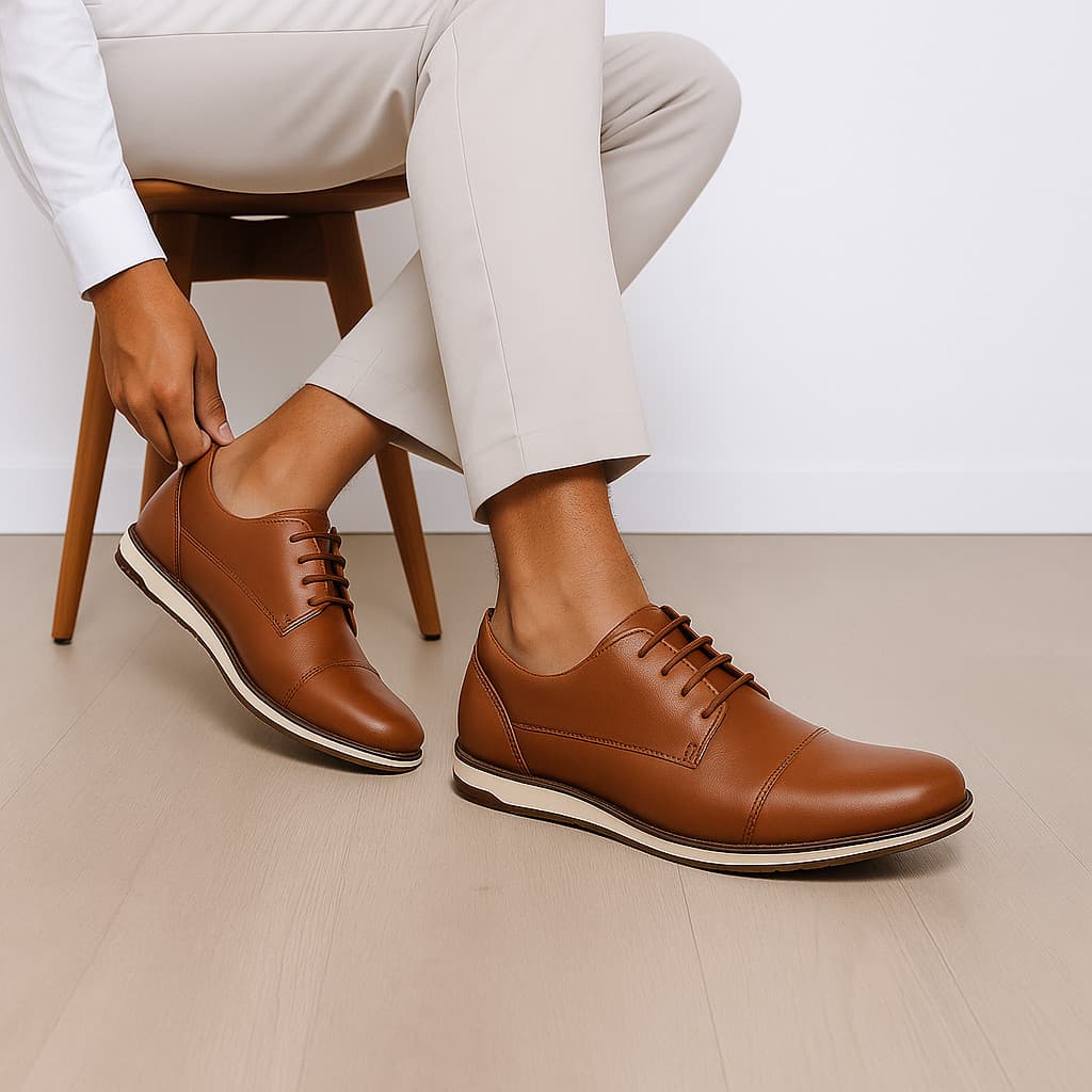 Sapato Social Masculino Café marrom Oxford Sport Fino Elegante de Couro Leve Confortável Com Solado antiderrapante