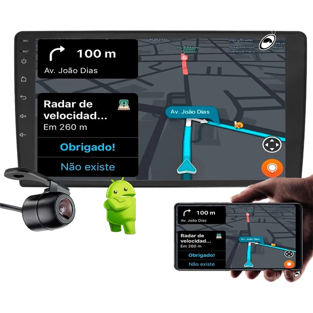 Multimídia 9 Polegadas H-Tech HT-9864CA Android 4GB RAM 64GB + Câmera de Ré