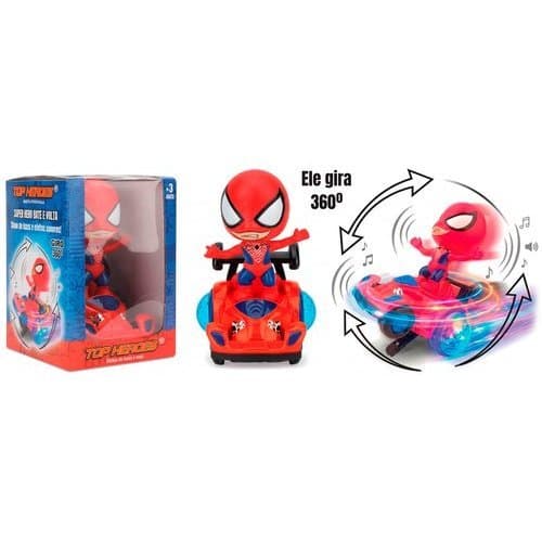 Boneco Homem Aranha Luzes Toy Giratorio Super Heroi Infantil Vermelho