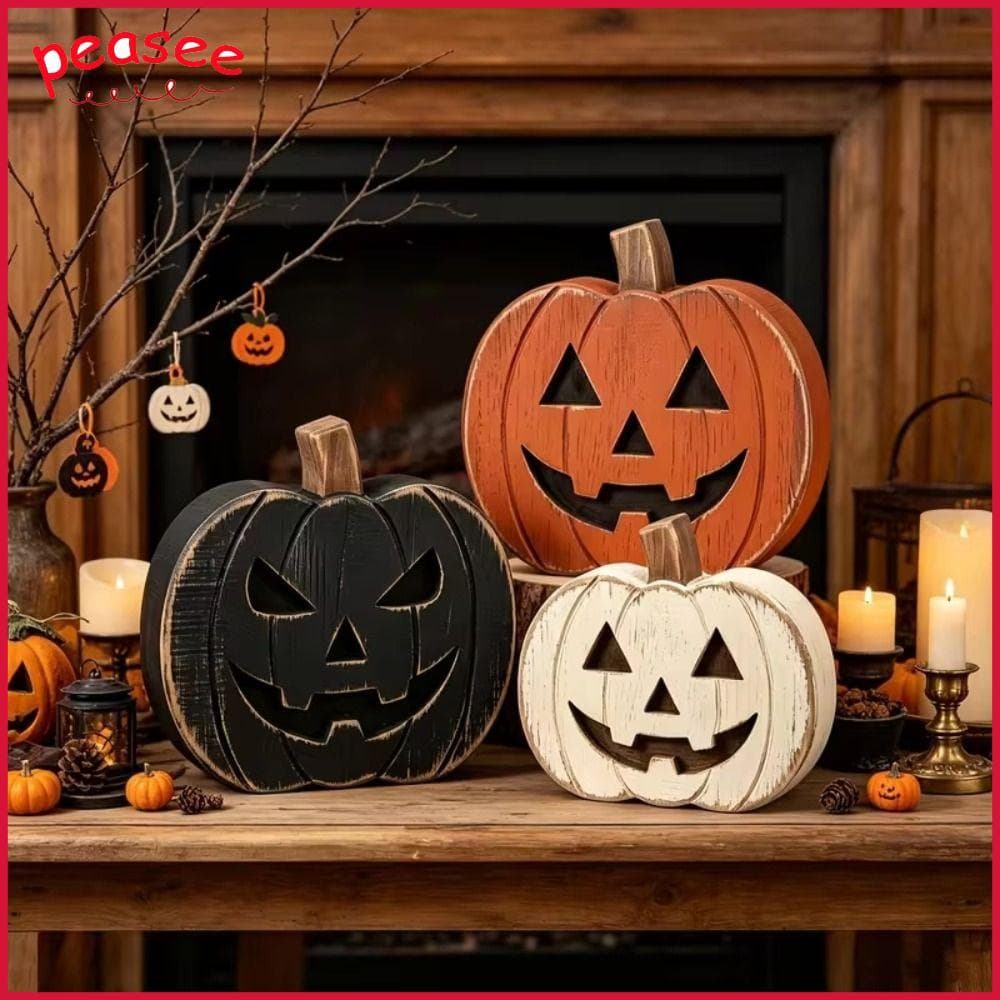[PEASEE] 3 Peças De Abóbora , Decorações Independentes Pintadas À Mão , Enfeite Sólido De Halloween