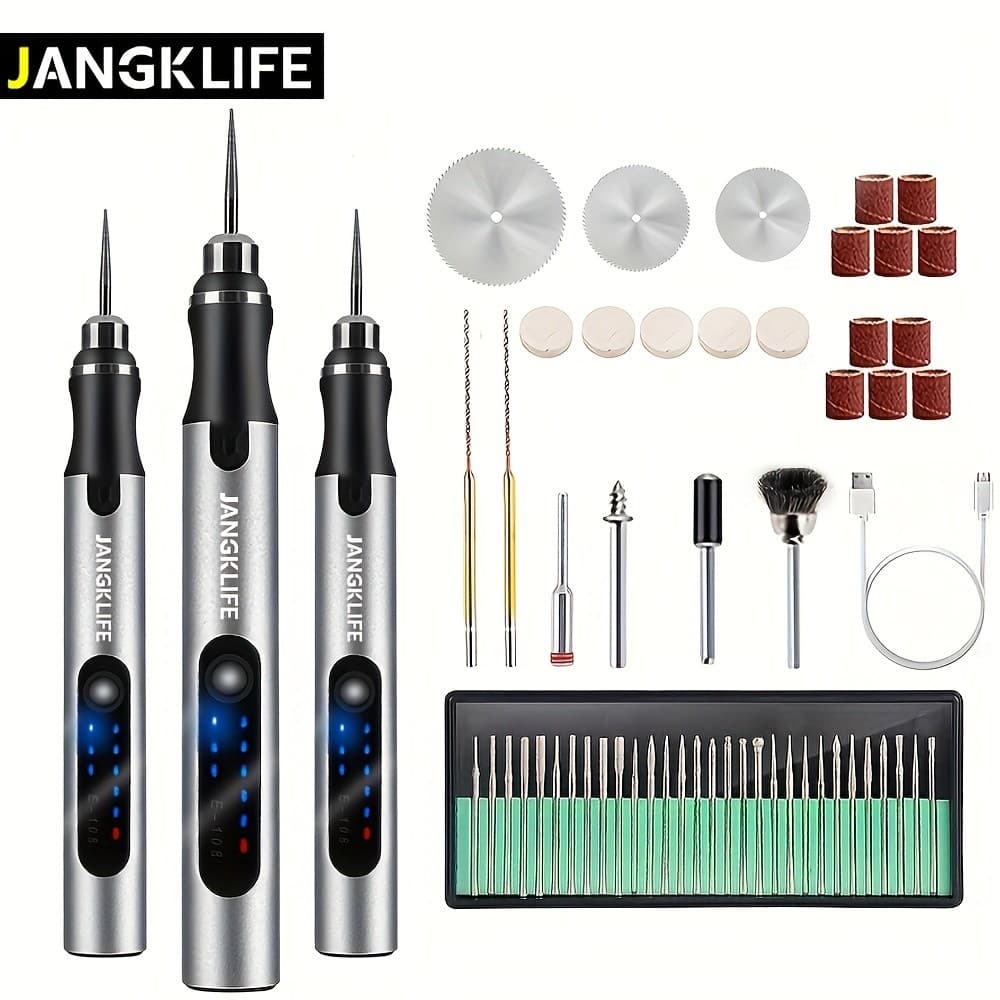 [Presentes de Natal] Ferramenta Rotativa Sem Fio Jangklife Recarregável Elétrica com Velocidade Ajustável - Caneta de Es