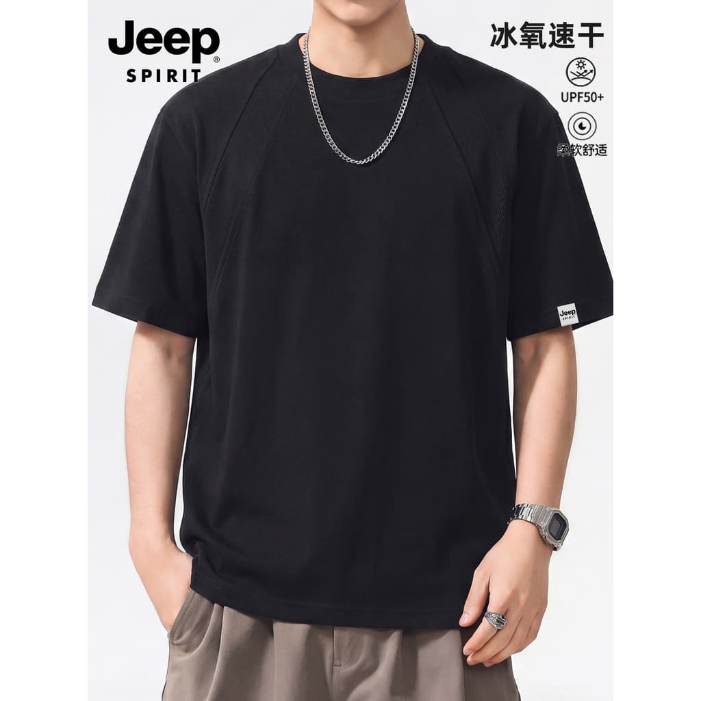 Jeep gelo seda de manga curta camiseta masculina 2026 novo estilo verão solto em torno do pescoço americano Street Wear