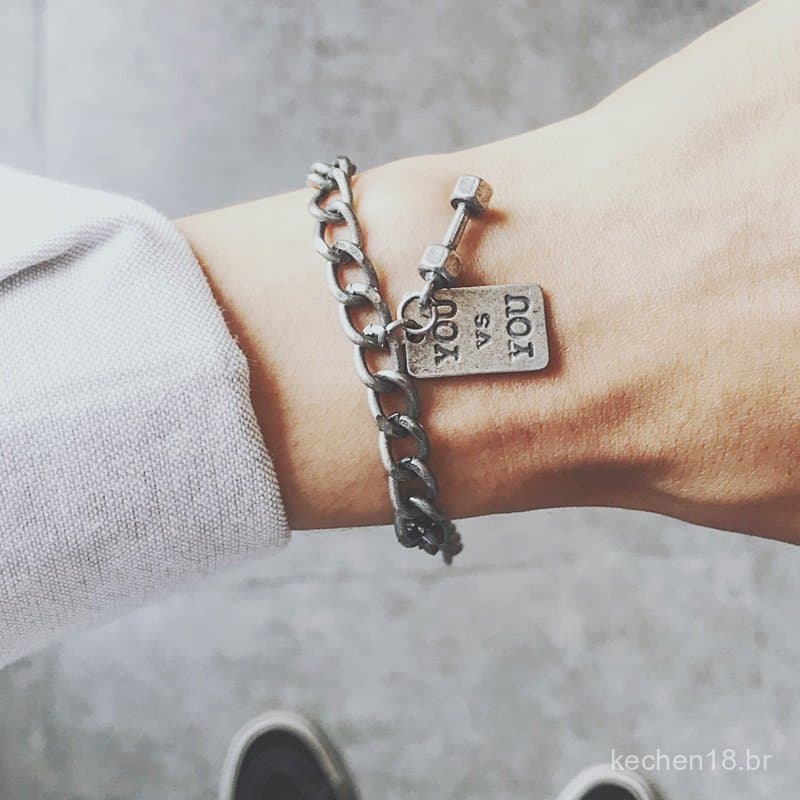 Pulseira de haltere simples com textura, estilo urbano, de marca popular e moderna, para homens e mulheres, pulseira de