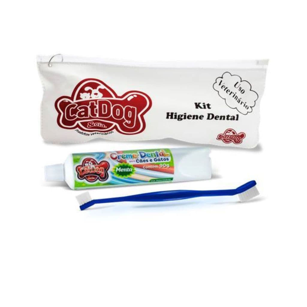 Kit Higiene Bucal para Cães e Gatos CatDog Creme Dental Menta com Escova Longa 2 Peças
