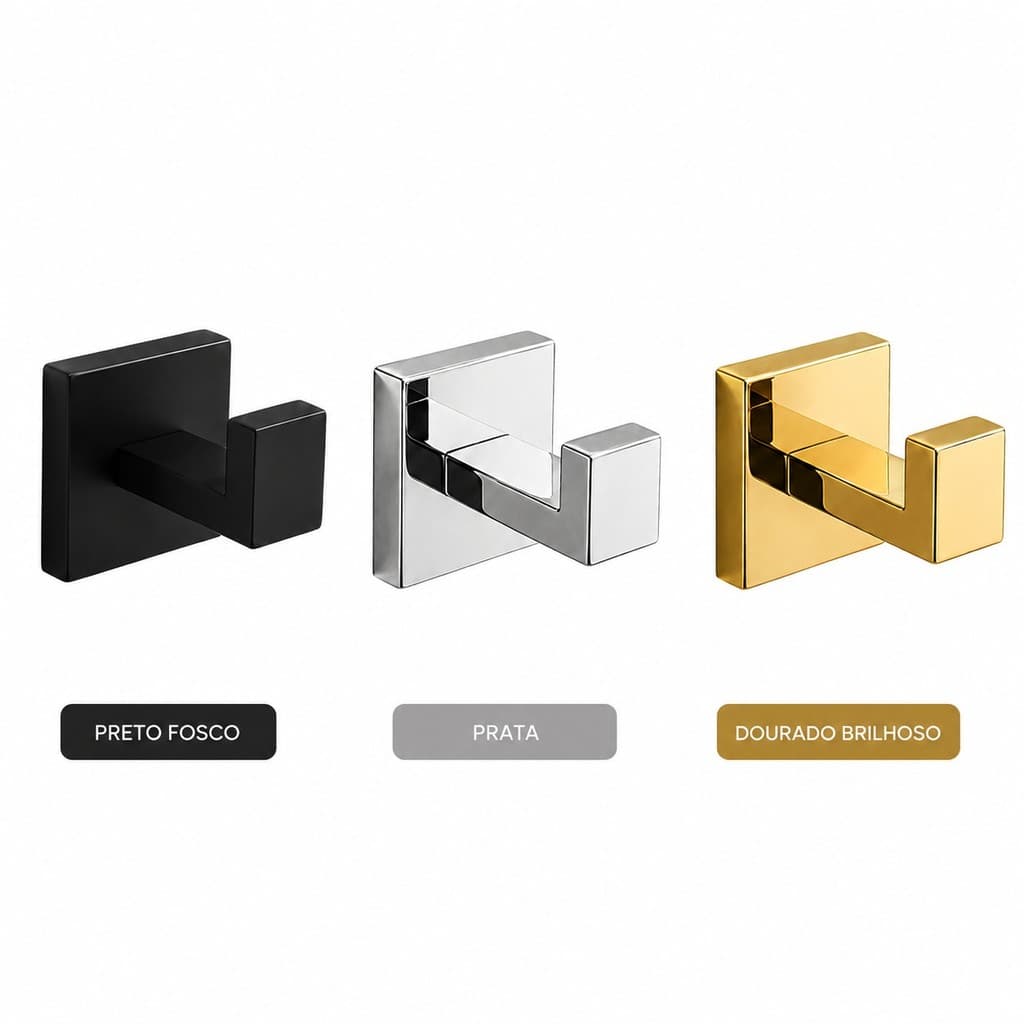 Gancho de Parede Aço Inox Premium para Banheiro Toalhas Roupas Bolsas Preto Fosco Prata Dourado