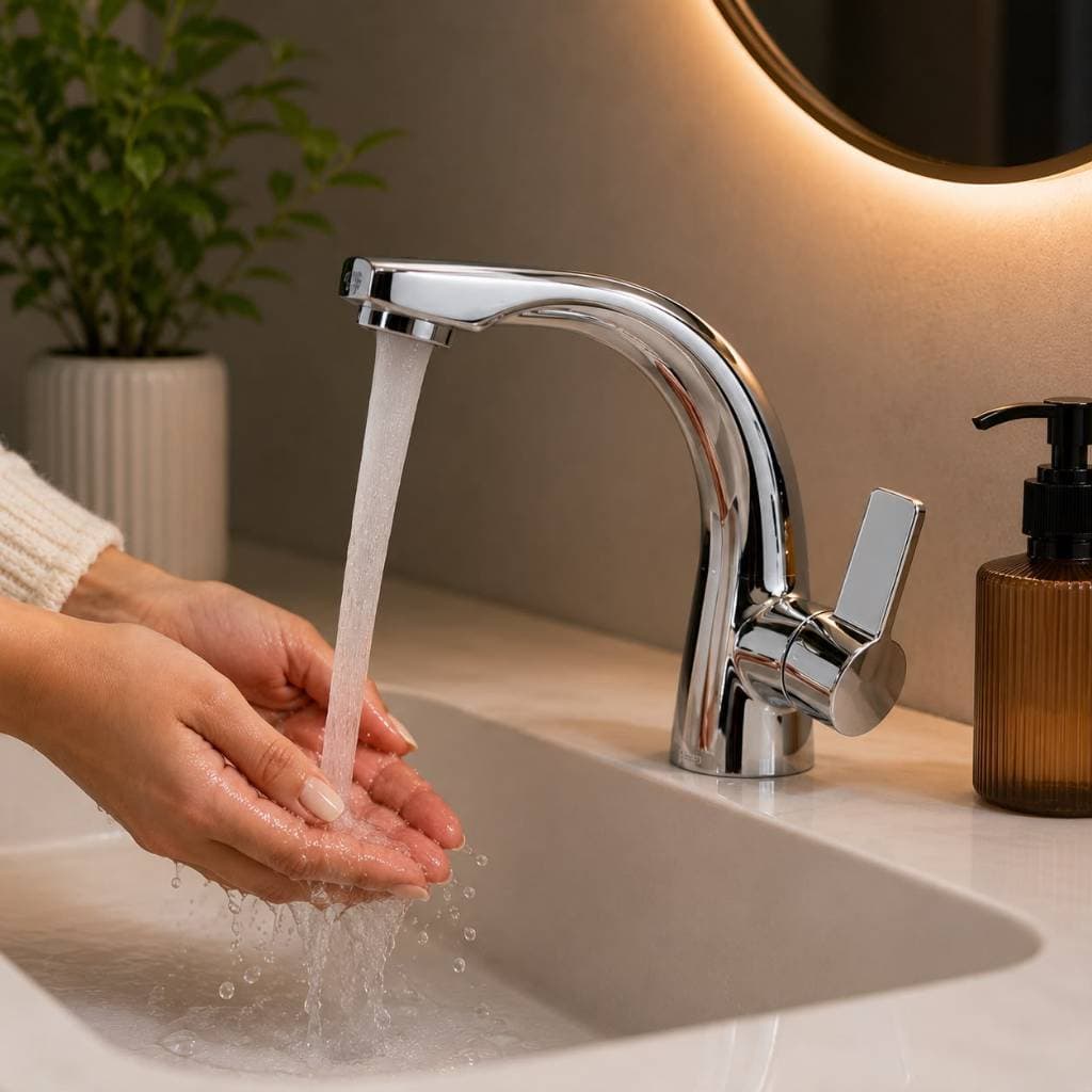 Torneira Inox Banheiro 100% Metal Brilhante Para Cuba Banheiro Lavatório Água Fria e Quente