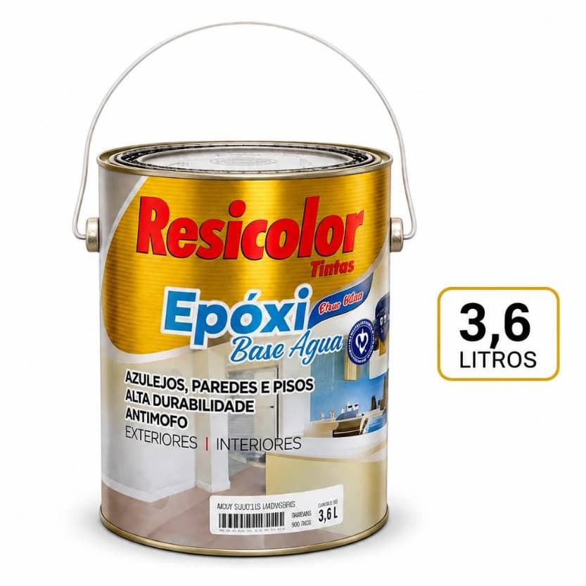 Tinta Epóxi Base Aguá 3,6L Resicolor, Branco Acetinado Azulejo, Piso, banheiro, Cozinha, Sem cheiro Antimofo