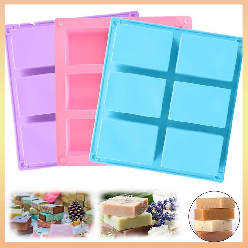 Forma retangular de silicone para sabão com 6 furos, adequada para ferramentas artesanais DIY.