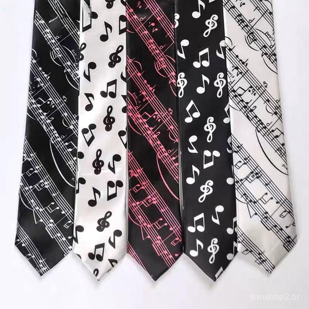 Gravata de Moda Nota de Guitarra Retro Música Gravata Fina Adequada para Festa Mulheres Gravata Fina
