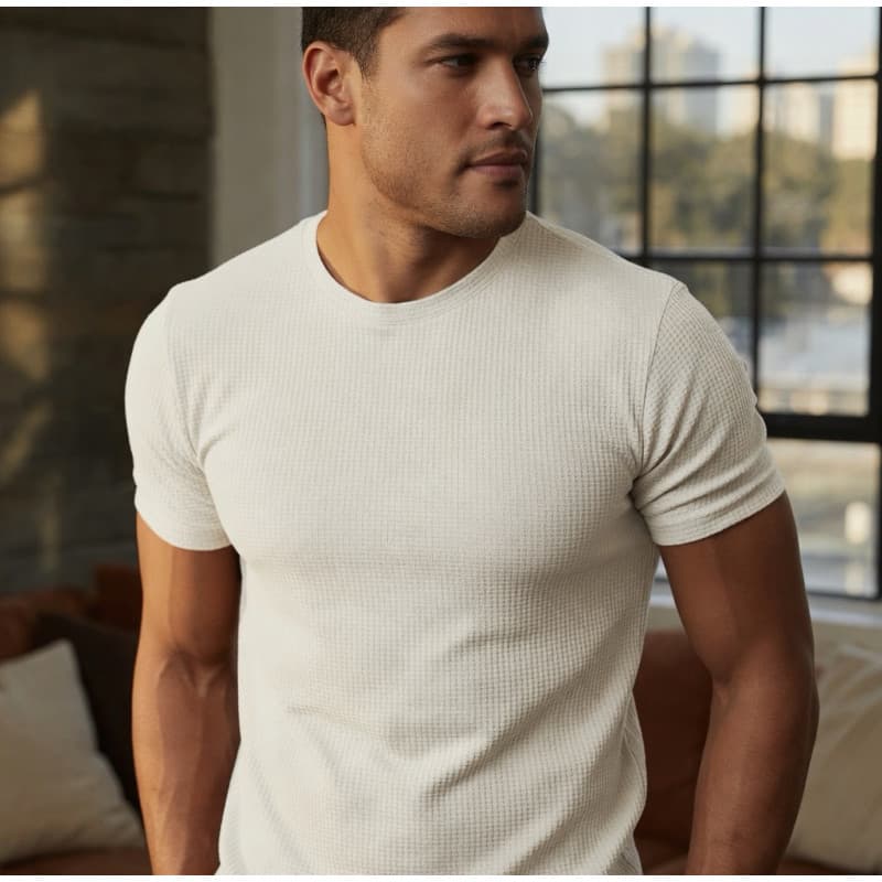 Camiseta Texturizada Casual Básica Reta  Malha Premium