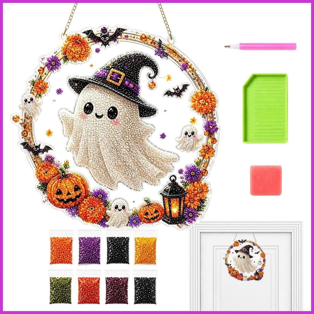 Gem Pintura Halloween Gato Fantasma Plana Acrílica Ornamentos Arte Kits Para Casa Quarto Apartamento yauaerbr