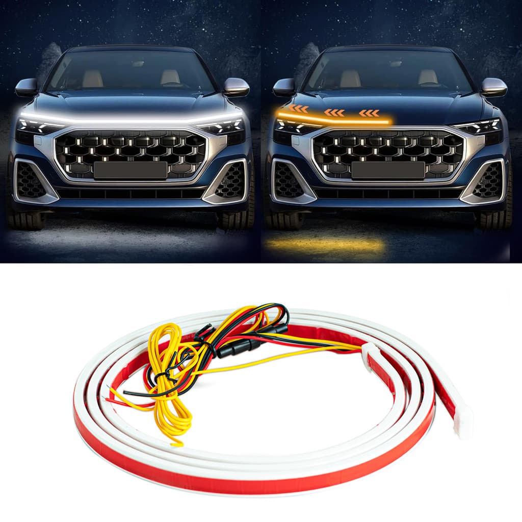 Tira De Luz Do Capô Carro De 180 Cm Amarelo Branco LED Diurna 12v Flexível À Prova D'água DRL Faixa Guia Motor Lâmpada A