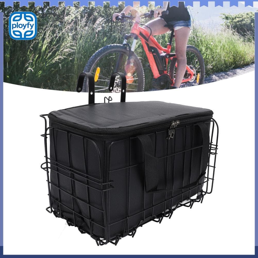 Ployfy Cesta de arame de ferro espessada com acabamento preto brilhante na frente Grande capacidade para transportar