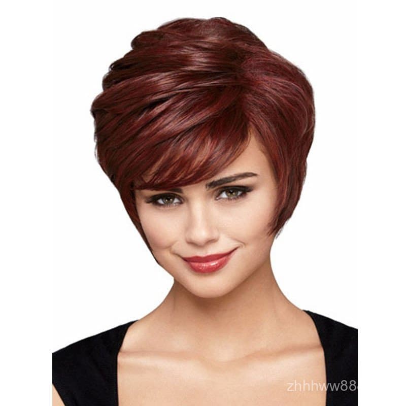 Perucas Europeias e Americanas para Comércio Exterior, Cabelo Curto Feminino, Cabelo Curto Cacheado Borgonha, Peruca Fem