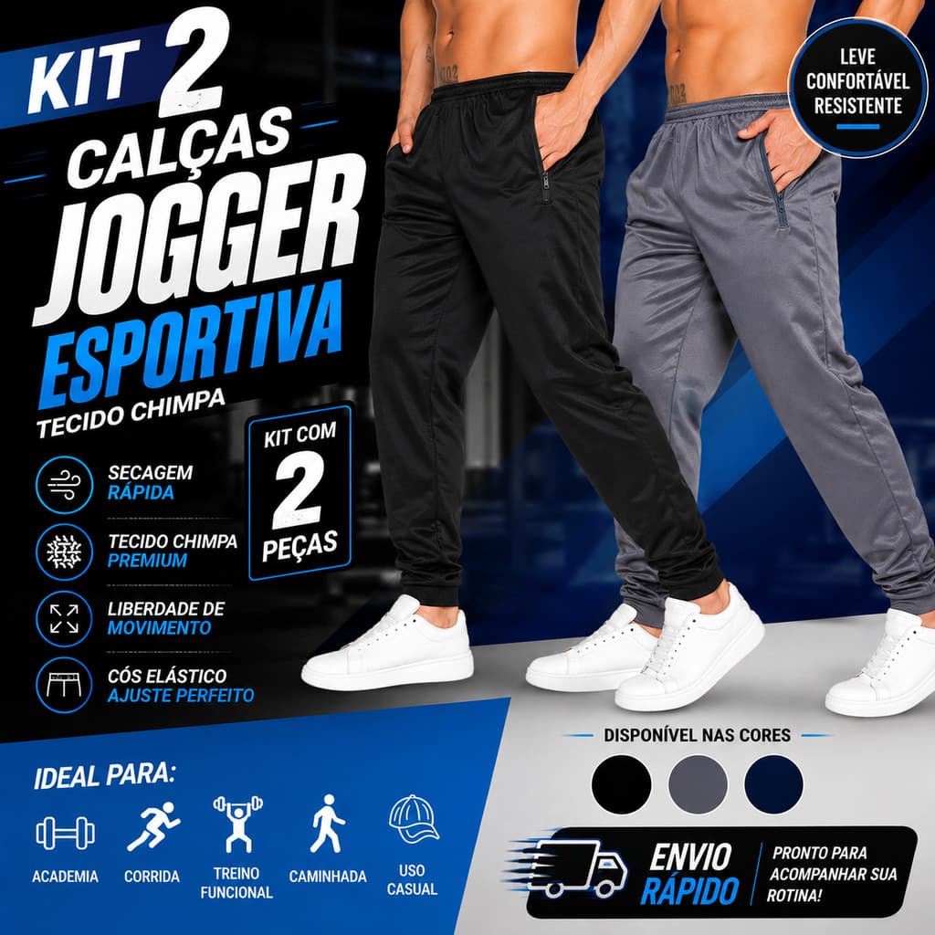 Kit 2 Calças Jogger Dry Fit Esportiva Academia Treino Tecido Chimpa Conforto e Estilo boa Para o Dia a Dia