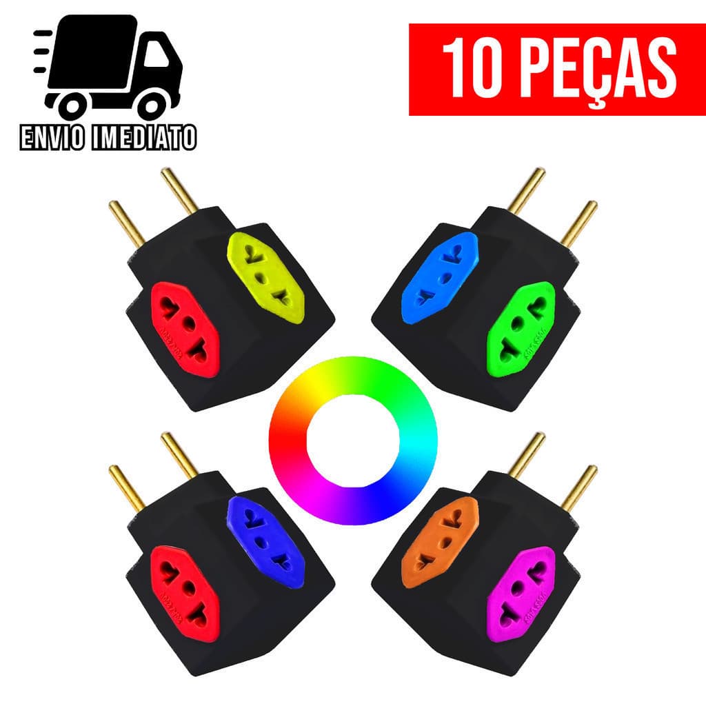 Adaptador de Tomada Cubo Preto e Colorido Universal  4 Entradas Bivolt 10A e 20A