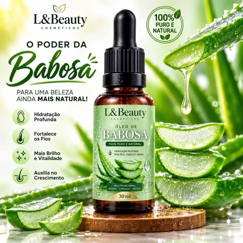 Óleo Capilar e Corporal Babosa L&Beauty 30ml 100% Natural – Nutrição, Frizz e Crescimento