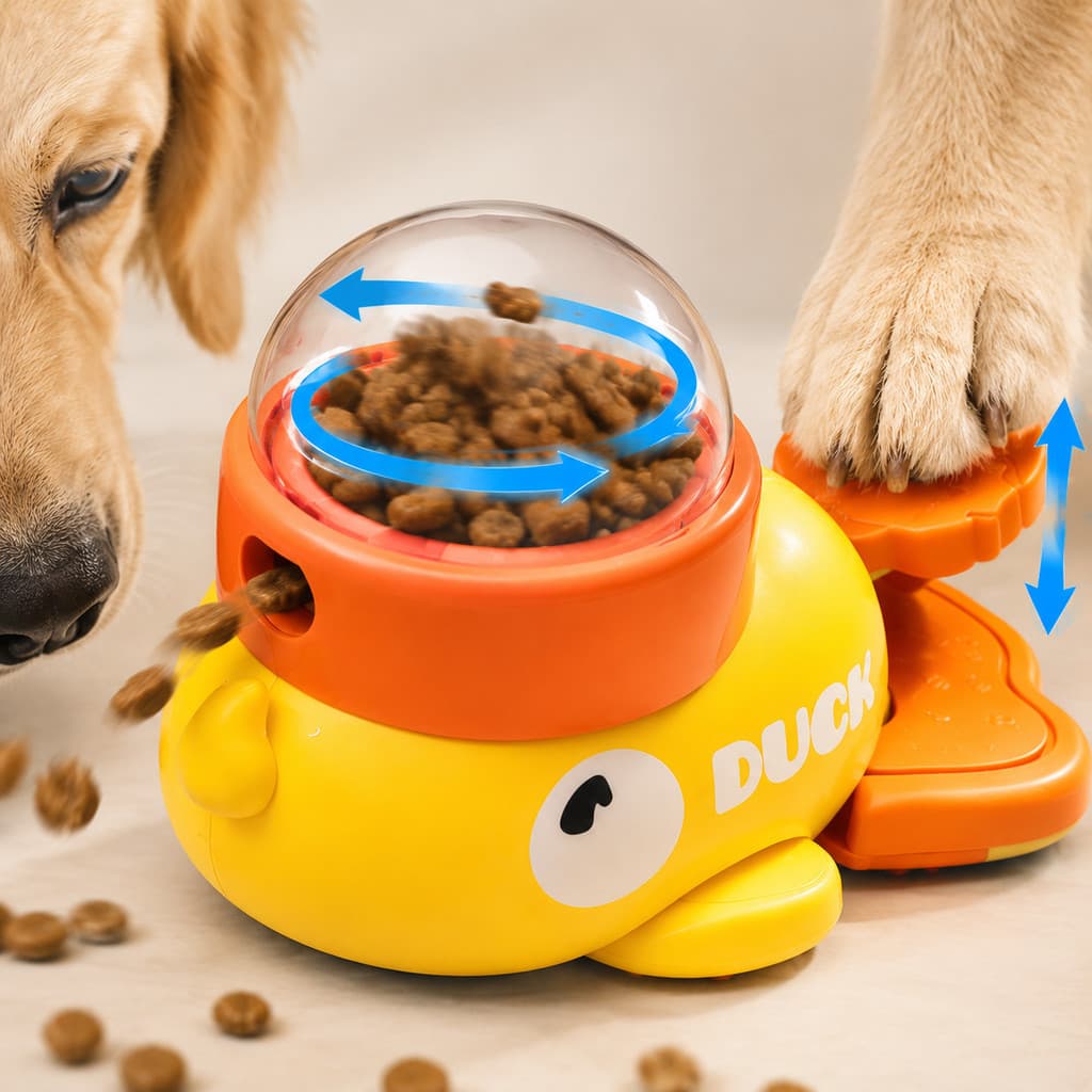 Brinquedo Interativo Pet Pato Dispensador de Ração e Petiscos, Alimentador Lento Anti-Ansiedade para Cães e Gatos