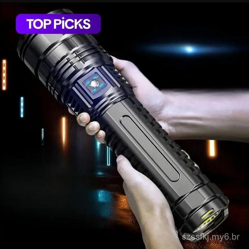 Lanterna LED Recarregável de Alta Potência, 5 Modos, Lanterna Tática com Zoom, Lanterna com Feixe de Longo Alcance e Luz