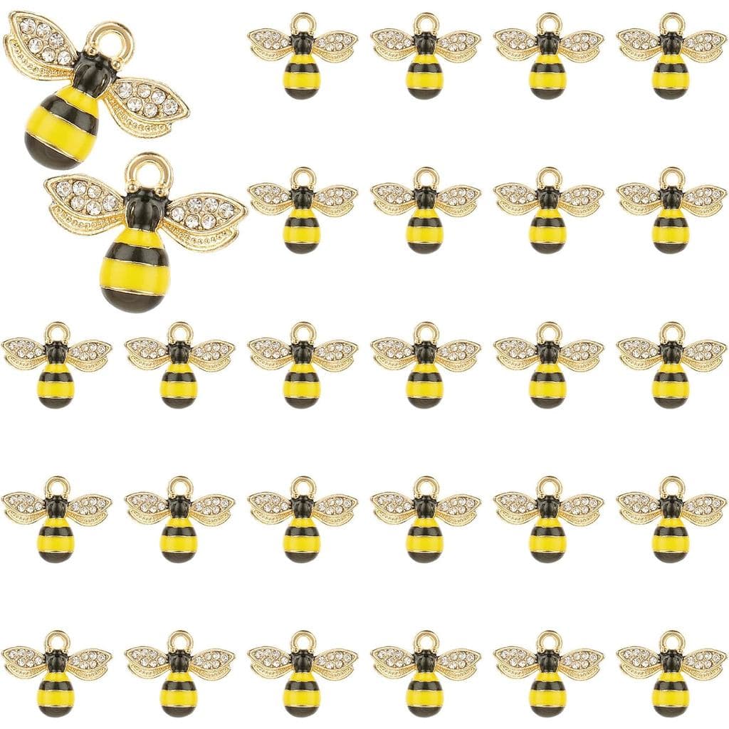 40 Peças de Pingentes de Abelha Esmaltados com Strass, Pingentes de Abelha Banhados a Ouro, Adornos de Metal Fofos para