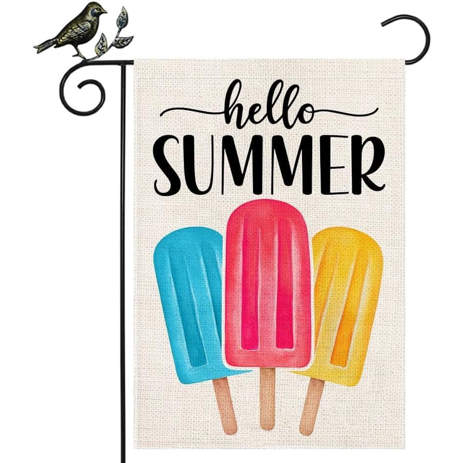 Bandeira Decorativa para Jardim GEEORY Hello Summer 12,5 x 18 Polegadas, Bandeira Pequena de Dupla Face com Estampa de P
