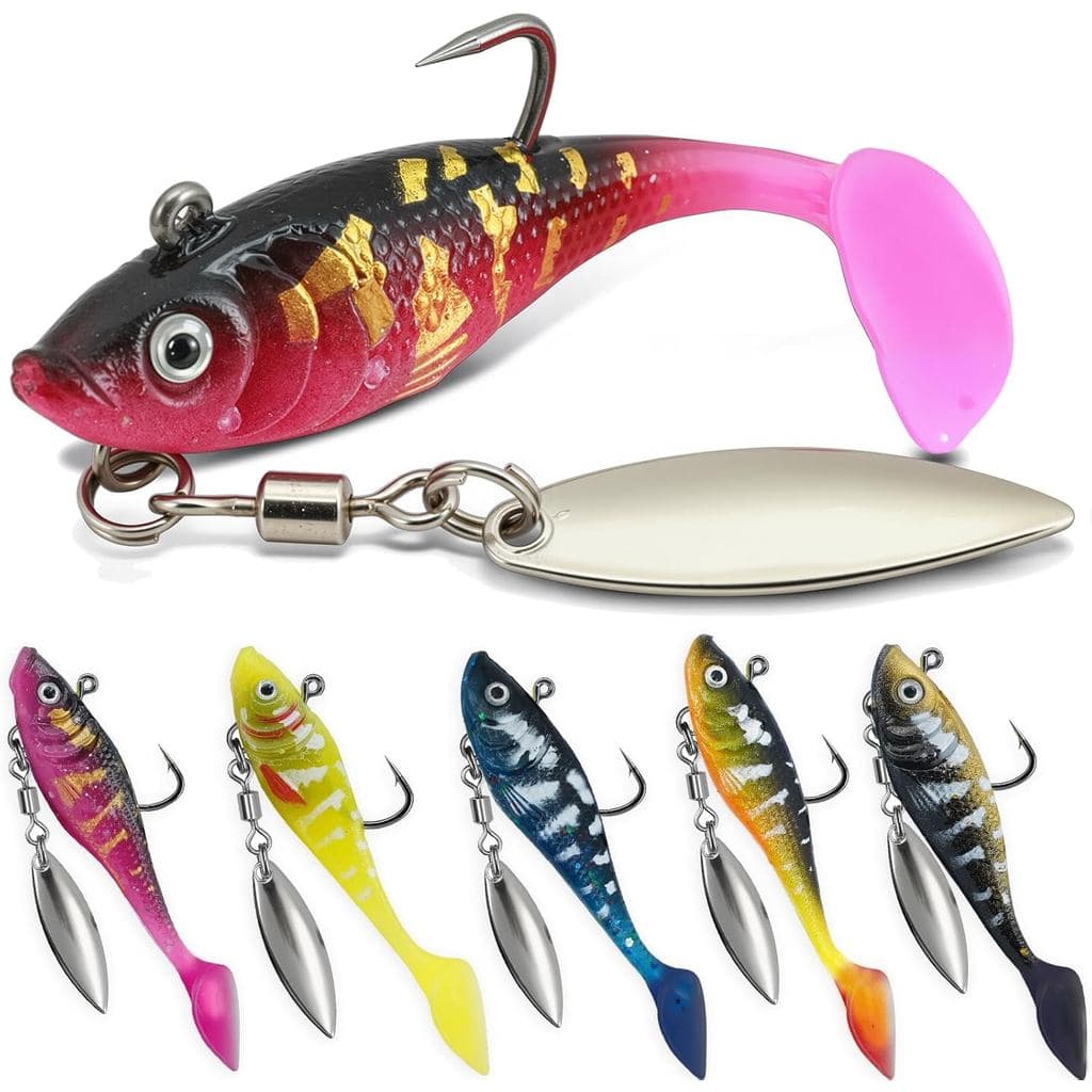 5 Iscas Artificiais Pré-Montadas para Pesca de Robalo - Iscas de Plástico Macio com Cabeça de Jig para Lúcio, Iscas de C