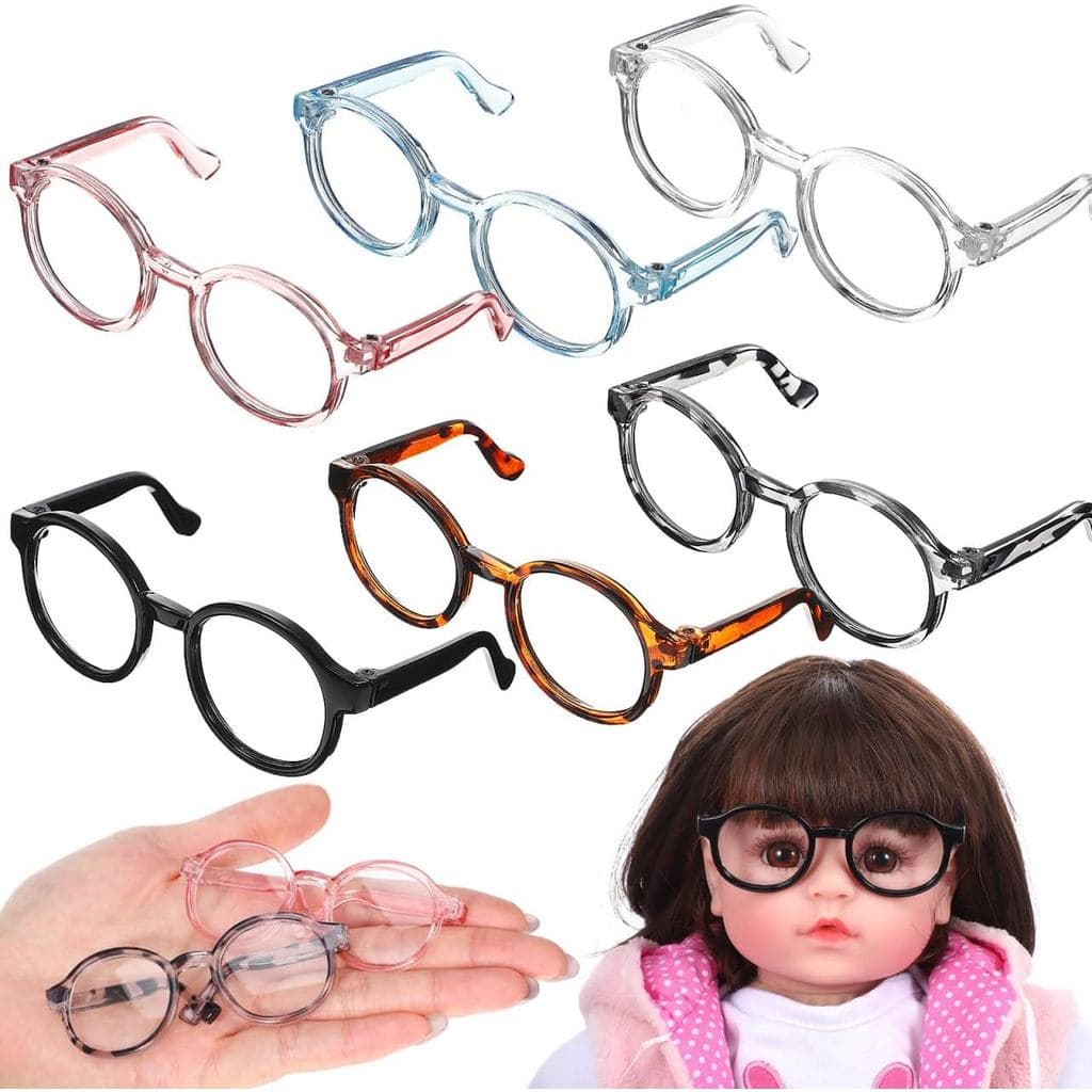 DOITOOL Conjunto de 6 Óculos Miniatura para Bonecas, Armação Redonda Leve, Lentes Transparentes, Acessórios para Fantasi