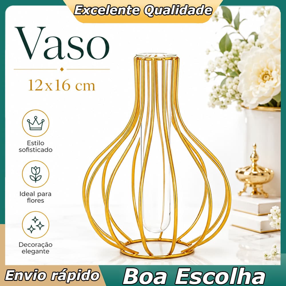 Vaso Ornamental de Ferro Transparente 12x16cm para Prateleira, Mesa, Quarto, Sala e Arranjos Delicados Finos