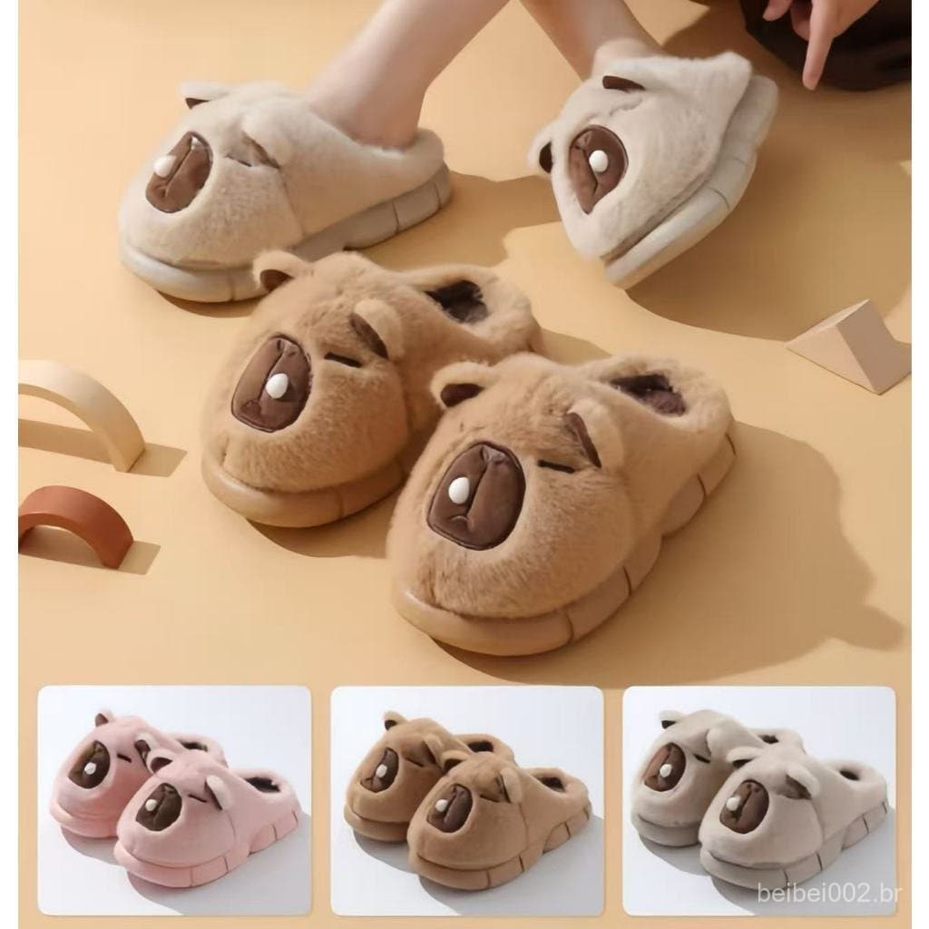 Pantufa Capivara Chinelo de Pelúcia Quentinho Frio Inverno
