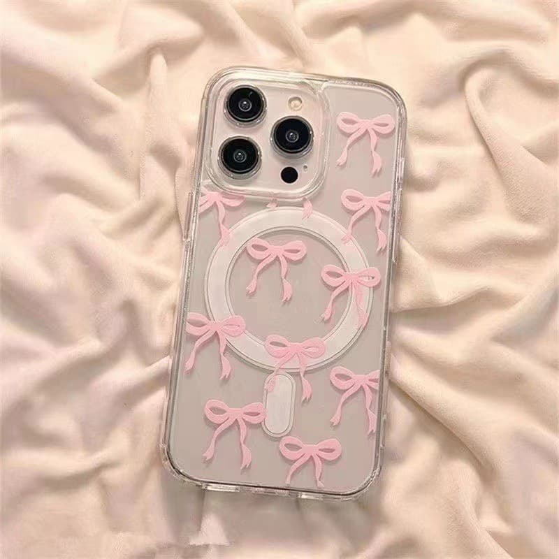 Samsung azul rosa arco adequado para Apple 17promax caso de telefone 16 magnético 14 novo estilo 13pro transparente 12