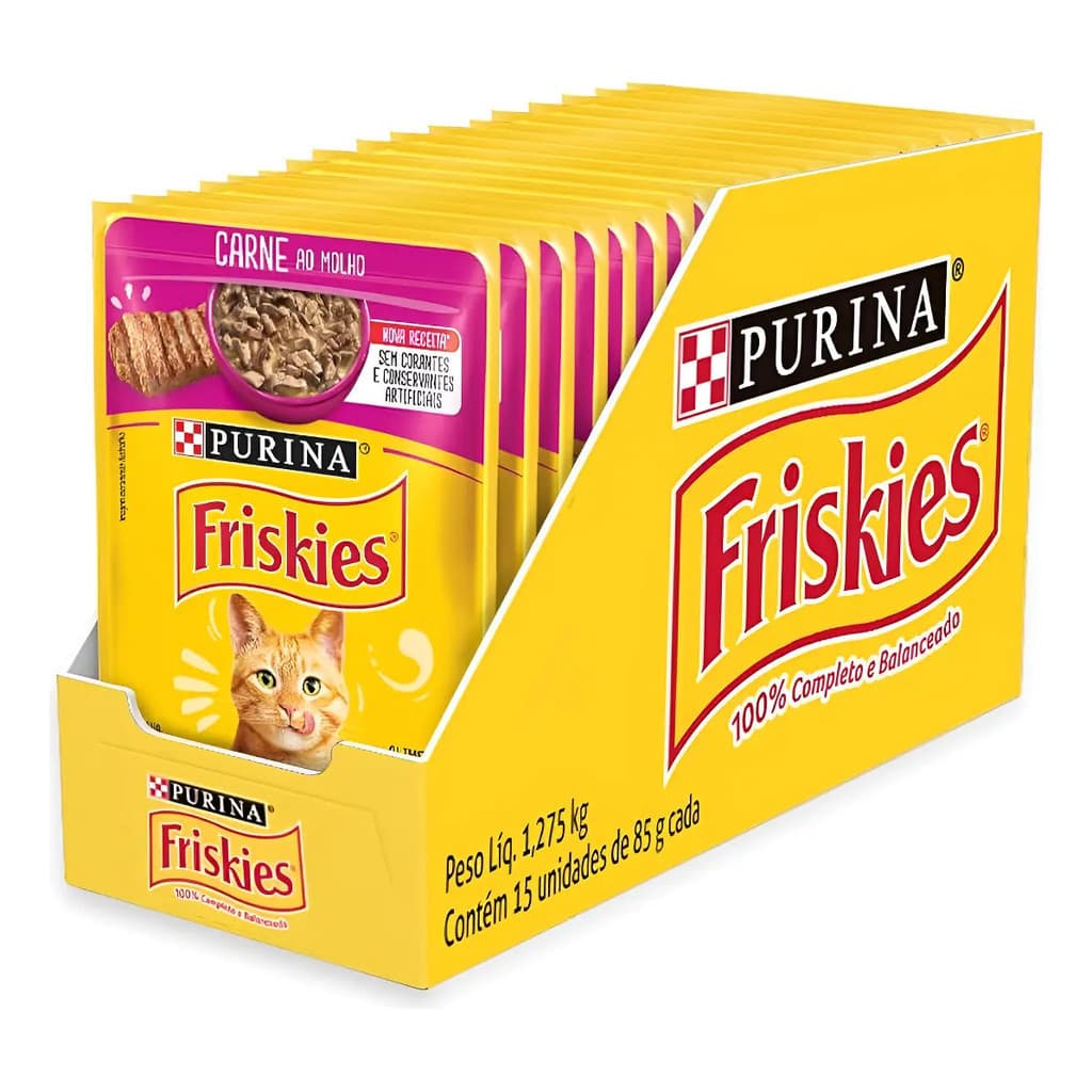 Sachê Ração Úmida Purina Friskies Gatos Adultos Carne 15 Uni