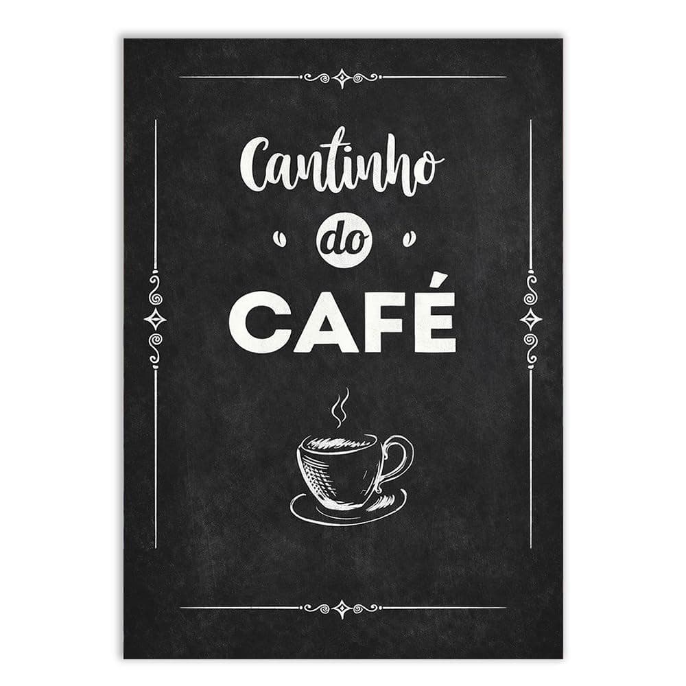 Placa Quadro Decorativo Cantinho do Café Estilo Retrô Preto Branco Xicara Quente Escritório Café Chá Bebida Quadro Decor