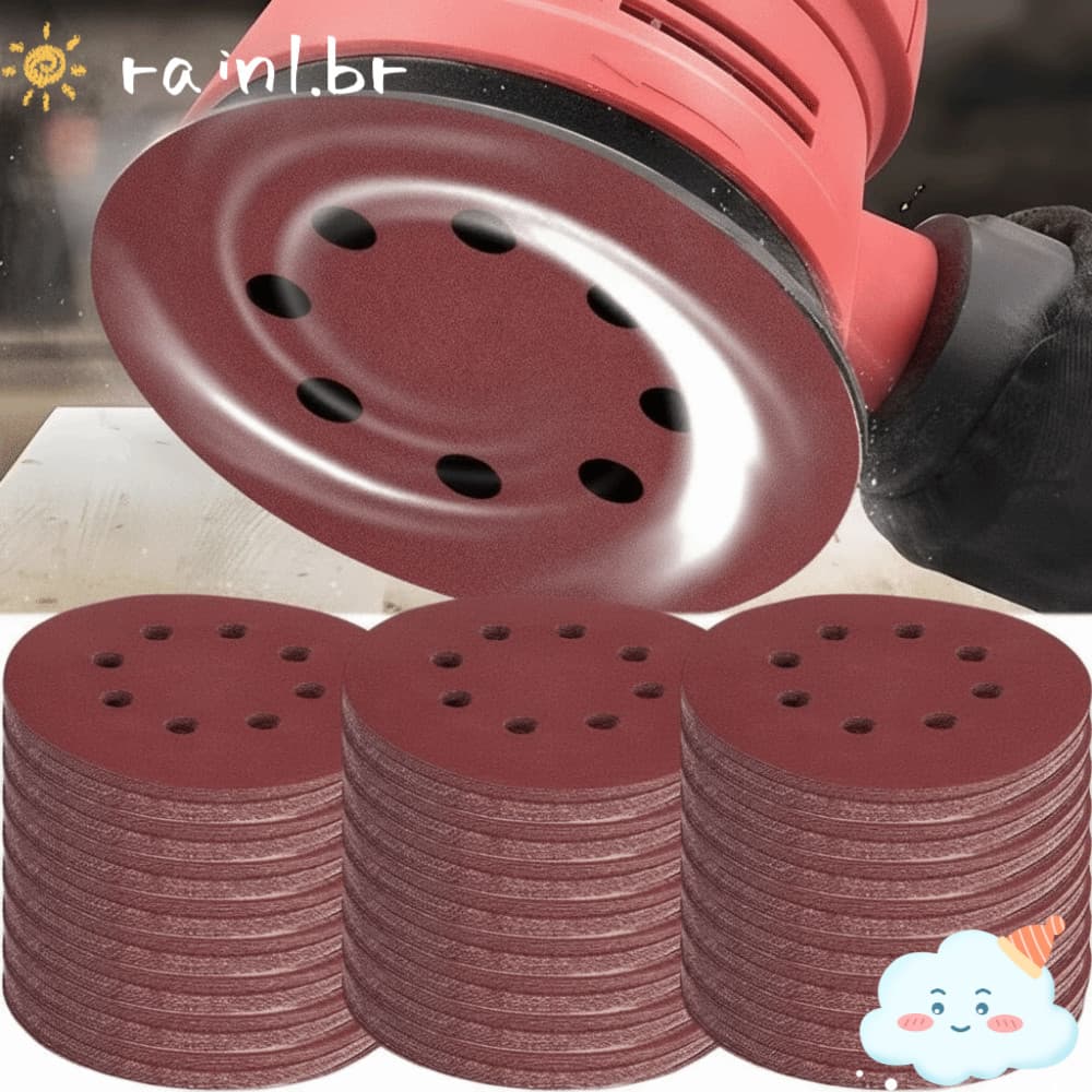 Discos De Lixa RAIN , Redondos De 125 Mm , Folhas Abrasivas De Grão Misto De 8 Furos 40-3000