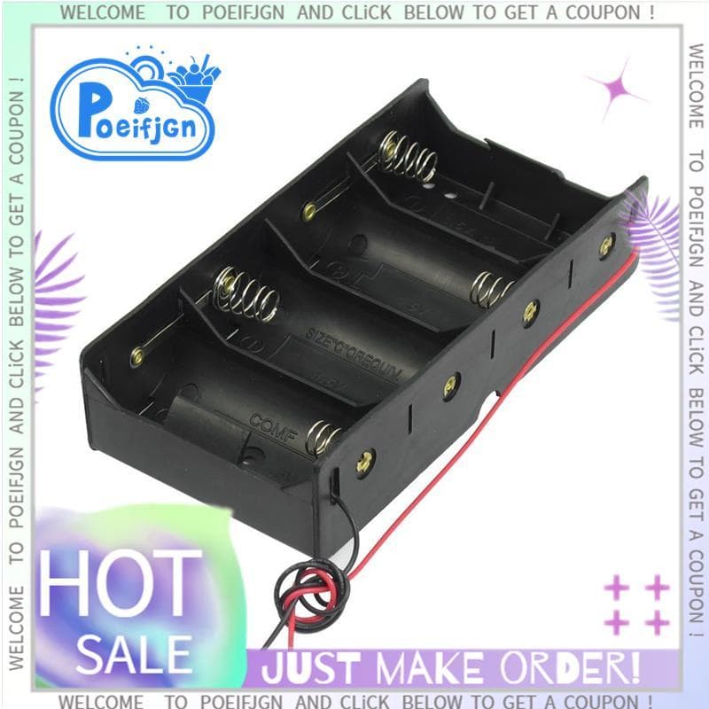 Caixa De Armazenamento De Suporte De Bateria Preta 4 x 1.5 V D Com Cabos De Fio