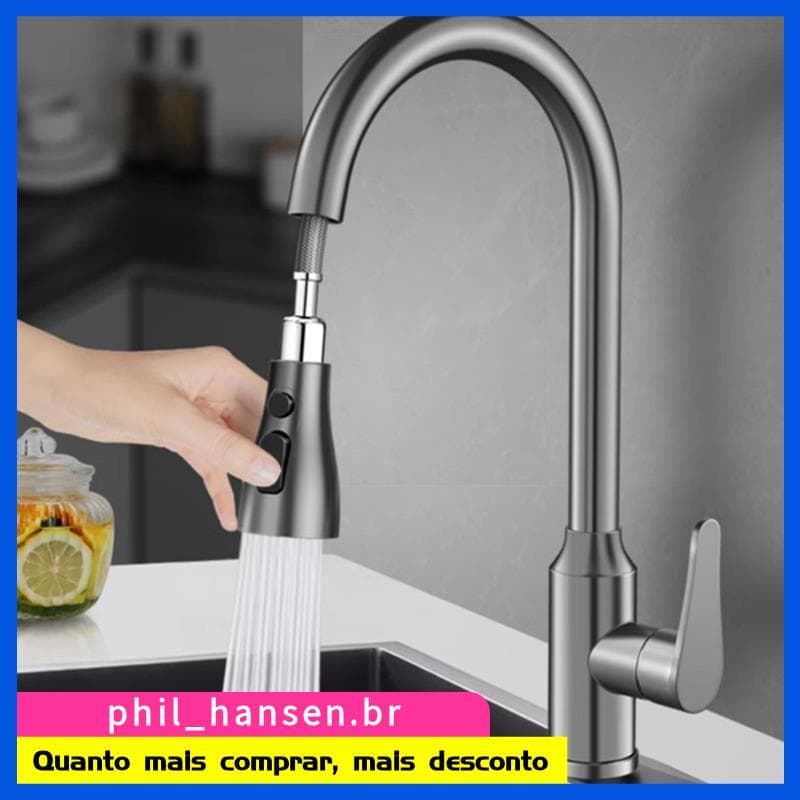 Torneiras De Cozinha 304 Aço Inoxidável Pull Out Pia Da Torneira Água Deck Montado Cabeças Misturadoras Quente E Fria Te