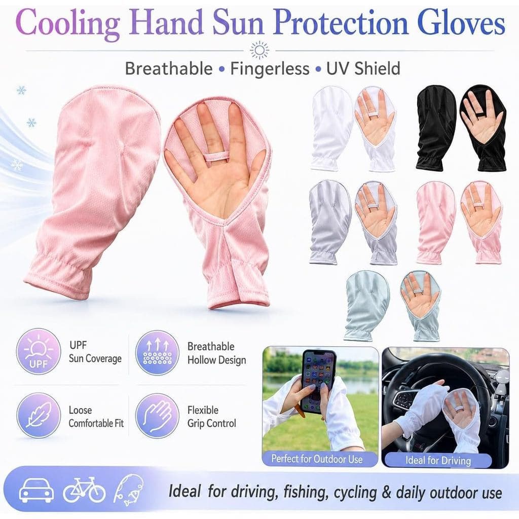 Luvas de Proteção Solar para as Mãos, Cobertura Protetora UV, Respirável e Refrescante, Sem Dedos, para Dirigir