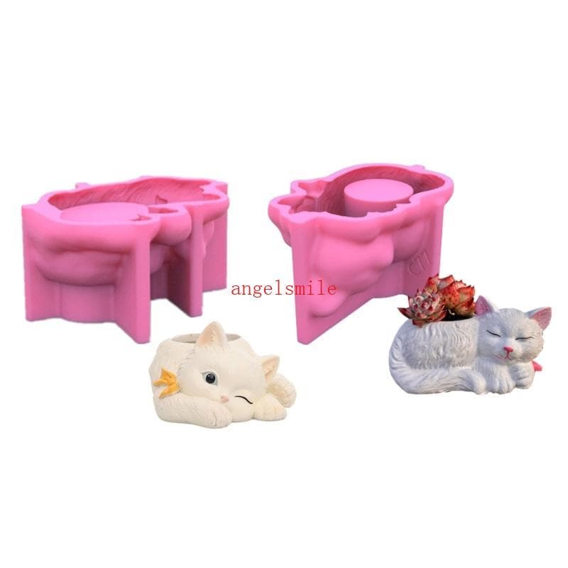 Melhores Moldes Vaso Flores Suporte Silicone Molde Adorável Forma Gato Emplastros Concreto Caneta Titu